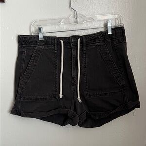 American Eagle Linen Blend Drawstring Dark Grey Denim Cargo Shorts